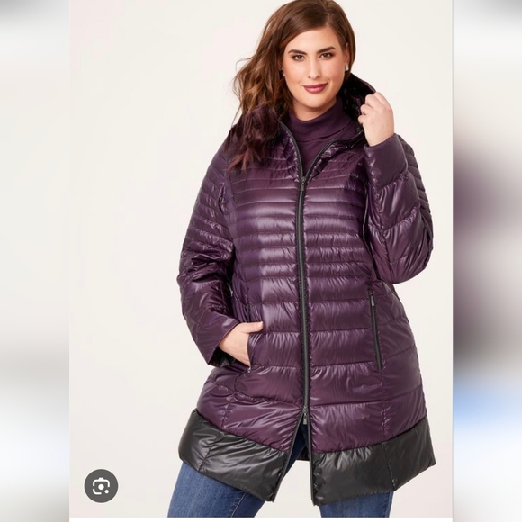 Nuage Jackets & Blazers - Nuage Sport lightweight, down-filled Purple & Black puffer jacket Plus Size 2x